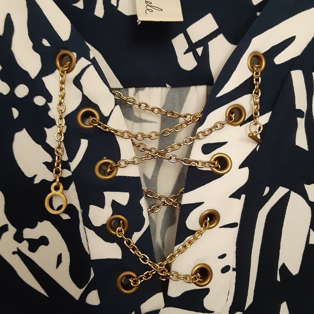Emma & Michele navy and white abstract print dress, L - Picture 5 of 9